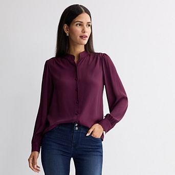 Women's Nine West Shirred Shoulder Button-Up Blouse