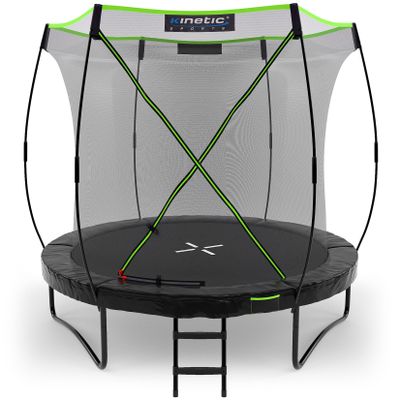 KINETIC SPORTS Trampolin Outdoor 'Ultimate Pro' Ø 244/305/366/427 cm – Kindertrampolin mit Leiter, Gartentrampolin im Kürbis-Design, bis zu 160 kg   Schwarz-Neongrün Ø 244 cm