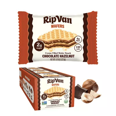 Rip Van Chocolate Hazelnut Wafer Cookies – Baked Snacks, Non-GMO, 2g Sugar, 16 Count