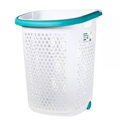 Home Logic 2 Bushel Rolling Plastic Laundry Hamper with Pop-up Handle, White, Adult / Tween
