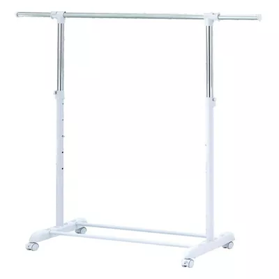 Mainstays Adjustable Rolling Garment Rack Metal Chrome, White, 84-121Wx44Dx123.5-163Hcm