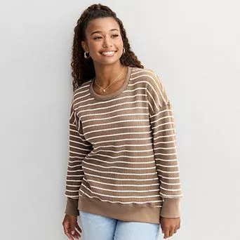 Juniors' SO® Oversized Waffle Scoop Neck Top