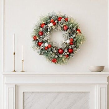 CGH Pre-Lit Decorated Holiday Artificial Wreath Red 76.2cm