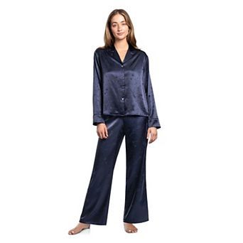 Women's Lilac+London Satin Long Sleeve Pajama Top & Pajama Bottoms Set