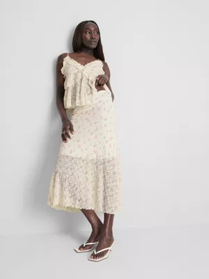 Falda midi con textura en mezcla de algodón