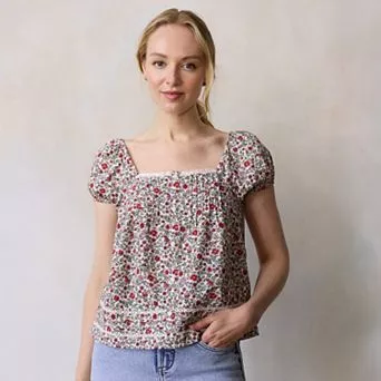 Petite LC Lauren Conrad Puff Sleeve Squareneck Blouse