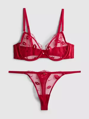 Set con sujetador de malla bordada sin relleno