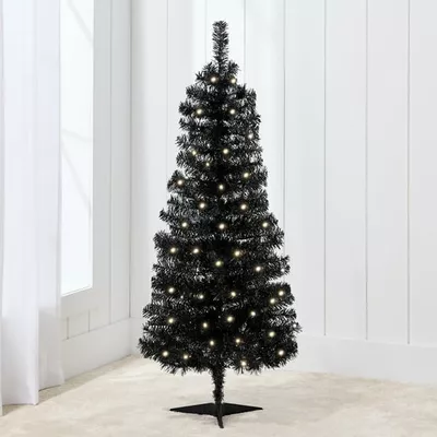 Best Choice Products 4ft Prelit Colored Christmas Tree, Artificial Tree Holiday Decor w/ LED Lights - Black Tinsel
