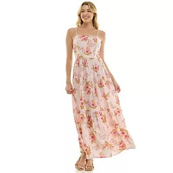 Juniors' Lily Rose Square Neck Cami Tiered Maxi Dress