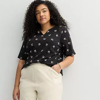 Plus Size Croft & Barrow® Elbow Sleeve Split Neck Top