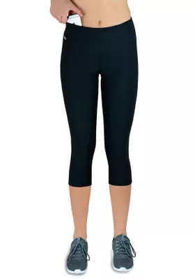 FORMBELT Damen 3/4 Laufhose Capri Hoher Bund, Atmungsaktiv, mit  Handytasche-schwarz