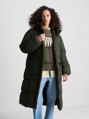 Chaqueta acolchada larga con capucha