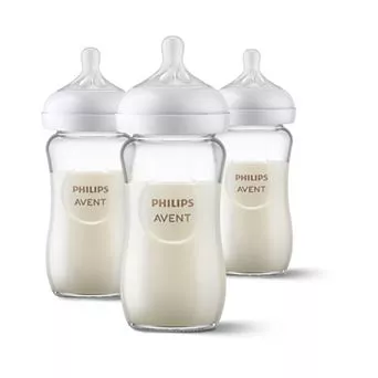 Philips Avent 8-oz. Natural Glass Anti-Colic Infant Baby Bottle With Natural Response Nipple 3-Pack