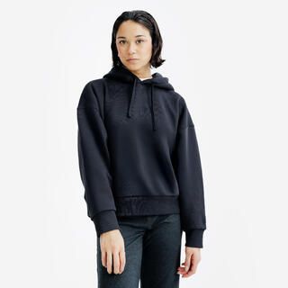 DECATHLON Felpa donna ELEMENTALS con cappuccio cropped pesante nera