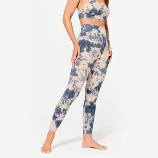 DOMYOS Leggings donna palestra senza cuciture traspiranti vita alta rosa-azzurro