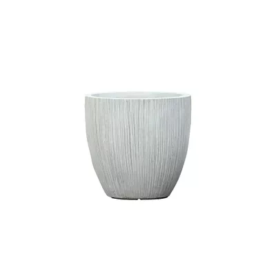 Fiber Clay Pot  Light Grey Linear texture Large 37x37x35cm