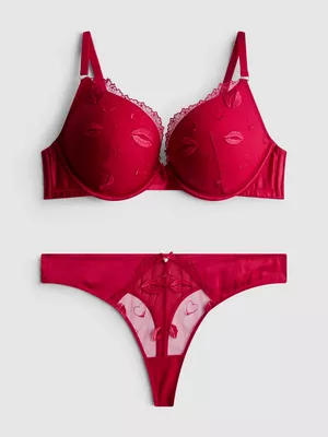 Set de ropa interior con sujetador push-up bordado