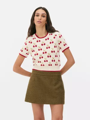 Jersey de punto de manga corta con cerezas
