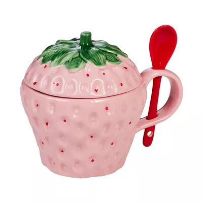 Strawberry Delight Lidded Mug With Spoon