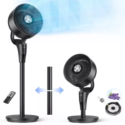 DREO Pedestal Fans for Home, 20dB Ultra Quiet, 2-in-1 Table Floor Fan, 29.2 ft/s Hyperfast Airflow, 90° Oscillation 105° Tilt Standing Fan, 3 Modes 8 Speeds with Remote, 8H Timer, Aroma Pad, 2026 New