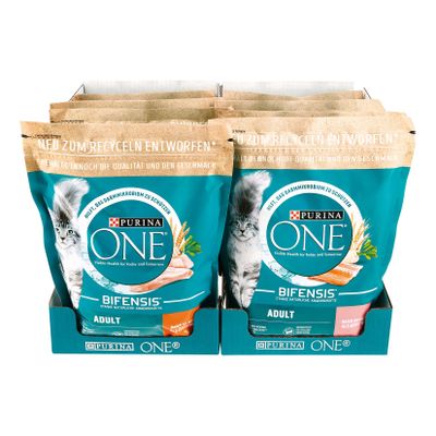 PURINA ONE Bifensis Adult Katzentrockenfutter 750 g verschiedene Sorten, 8er Pack
