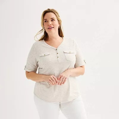 Plus Croft & Barrow® Elbow Sleeve Utility Henley Top