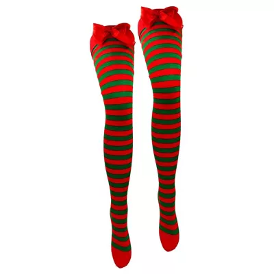 Knæstrømper m/sløjfer, rød/grøn