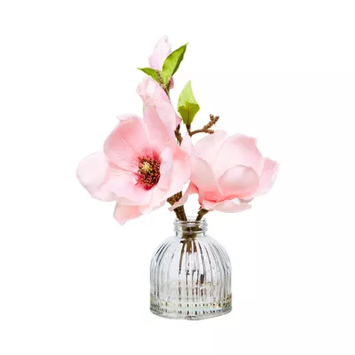 Faux Magnolias In Vase Cream/Pink