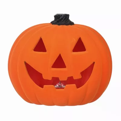 Halloween Orange Flocked Light-up Jack-o’-Lantern Decoration,15 in, by Way To Celebrate