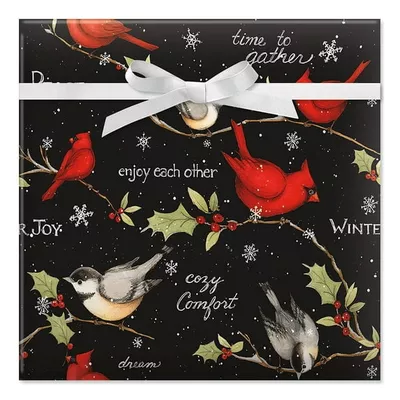 Current Birds on Black Jumbo Rolled Holiday Gift Wrap Paper, 22" x 32'