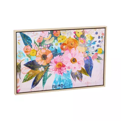 Textured Printed Canvas White/Pink Flora