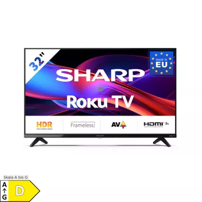SHARP 32GD2225E – 32 Zoll Fernseher Smart TV (81 cm) Roku TV– HDR10, Dreifach-Tuner DVB-T2/C/S2, 3x HDMI, USB, WLAN