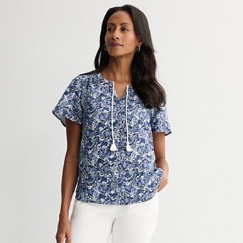 Women's Croft & Barrow® Splitneck Tassel Top
