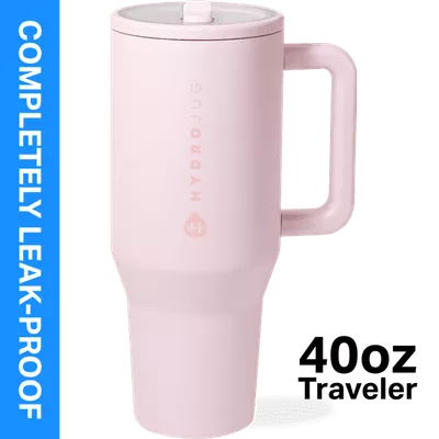 HydroJug Traveler 40 oz Water Bottle, Stainless Steel Insulated Tumbler with Flip Straw and Handle - Pink Sand