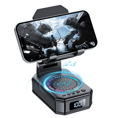 Cillso Phone Stand with Bluetooth Speaker, Gifts for Men Women, Foldable Adjustable Desktop Phone Holder with HD Stereo Sound & LED Lights, 4-in-1 Tech Gadget Compatible with iPhone, Android & iPad