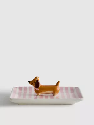 Plato para abalorios con perro salchicha