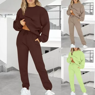 YUGYXL 2 Piece Sweatsuits for Women Lightweight Comfy Thin Fleece Outfits Fashion Crew Neck Solid Color Sweatshirt and Sweatpants Tracksuits Set Lightning Of The Day