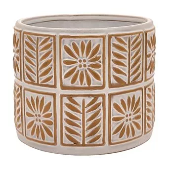 Everyday Decor Floral Wax Resist Ceramic Planter
