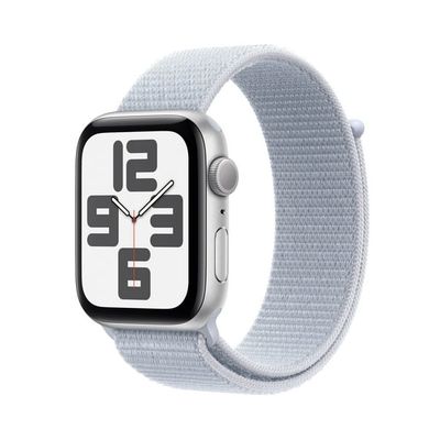 Apple Watch SE (2nd Gen) [GPS 44mm] Smartwatch with Silver Aluminum Case with Blue Cloud Sport Loop