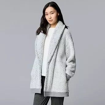 Women's Simply Vera Vera Wang Plush Sherpa Long Sleeve Open Front Cardigan