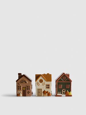 Pack de 3 adornos de cerámica en forma de casa