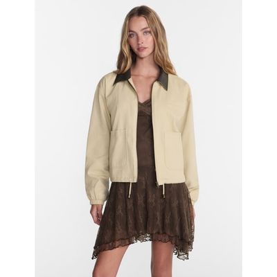 No Boundaries Women's Cotton Twill Barn Jacket with Faux Leather Collar, XXS-4X