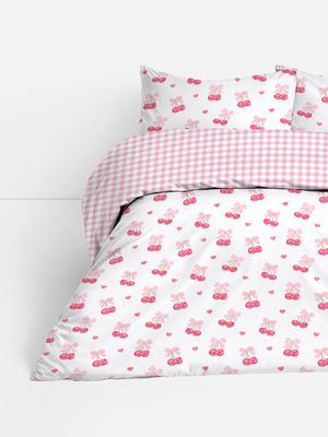 Set de funda nórdica con cerezas y cuadros vichy