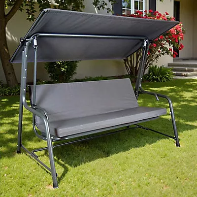 Sunjoy 4-Seater Steel Patio Swing and Bed with Elastic Metal Mesh Seat, Convertible Design