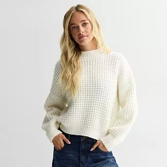 Juniors' SO® Balloon Sleeve Waffle Sweater