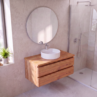 PACK MUEBLE DE BAÑO CON LAVABO SOBREPONER Y ESPEJO 100CM MIEL ATLANTIS