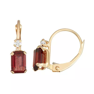 Designs by Gioelli 10k Gold Emerald-Cut Garnet & White Zircon Leverback Earrings