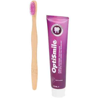 Zubní pasta se zubním kartáčkem OptiSmile Purple Whitening