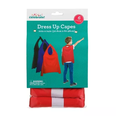 Way To Celebrate Dress up Capes for Kids Superhero Costume, Satin Fabric 20" x 24", 3+ Years Children