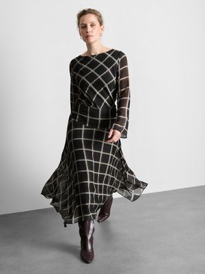 Falda midi asimétrica de gasa a cuadros